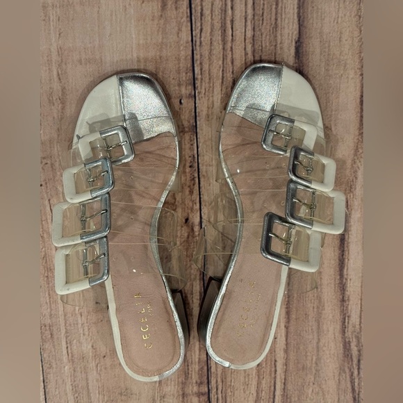 CECELIA New York women’s Lincoln Silver Slide Sandals with Clear Straps/size 6 - Picture 10 of 12